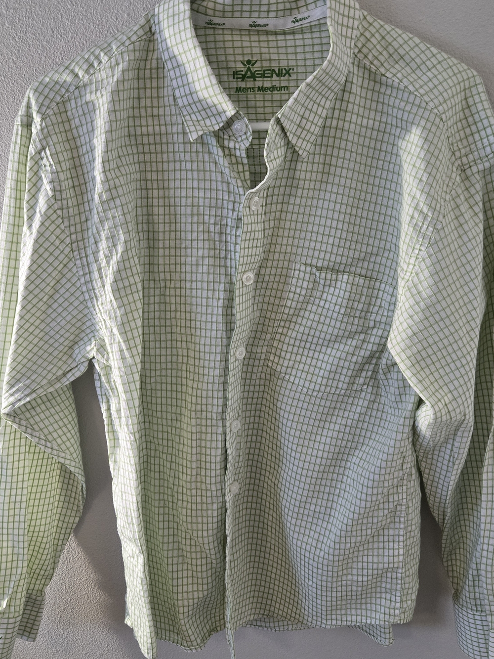 Men's Light Green Checked Dress Shirt - Medium